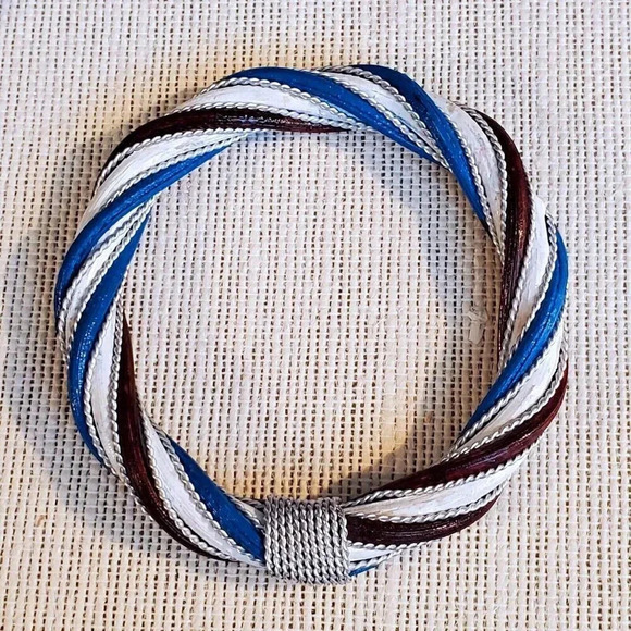 Twisted Rattan Silver White Burgundy Blue Philippines Bangle Bracelet - Picture 1 of 6